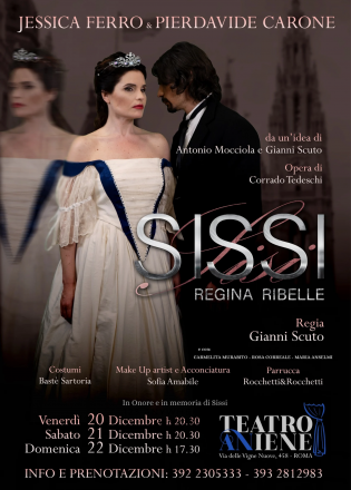 Arriva sissi, regina ribelle, lo spettacolo dedicato alla leggendaria imperatrice anticonformista e amante degli animali.  con jessica ferro e pierdavide carone dal 20 dicembre 2024 al teatro aniene